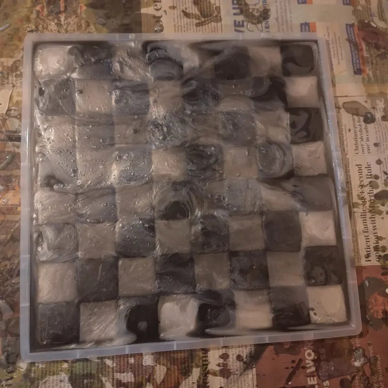 An epoxy resin chessboard, work in progress