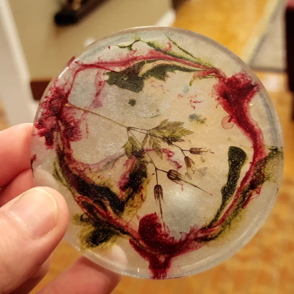 Flowers embedded in a coaster
