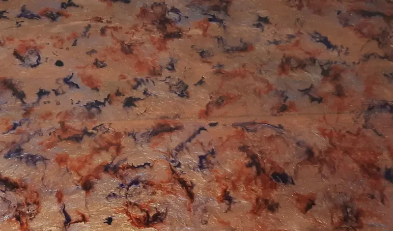 A worktop in epoxy resin, with a pattern fondly referred to by the maker as 'alien vomit'