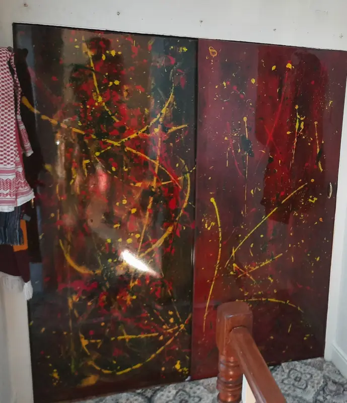 Two wardrobe doors, restored with acrylic paint and epoxy resin