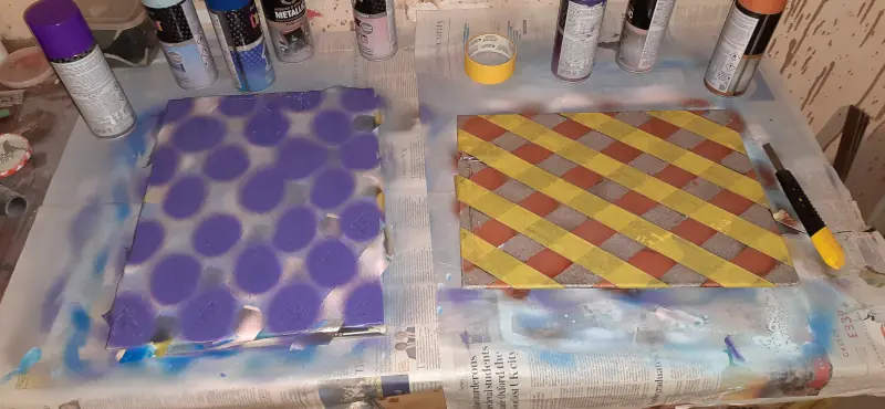 The base of two early LED embedded epoxy resin trays, work in progress